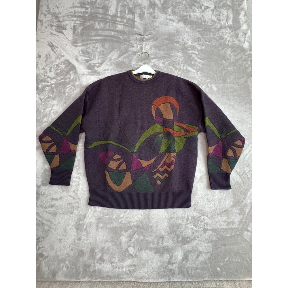 St Croix Knits Mens‎  Abstract Geometric Knit Sweater M Purple Wool Blend